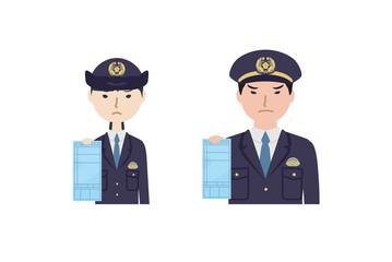 青切符を持っている制服の警察官たち（上半身）