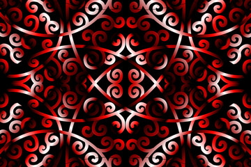 seamless luxurious red and white gradien caleidoscope flower and leaf line art pattern of indonesian culture traditional tenun batik ethnic dayak ornament for wallpaper ads background 