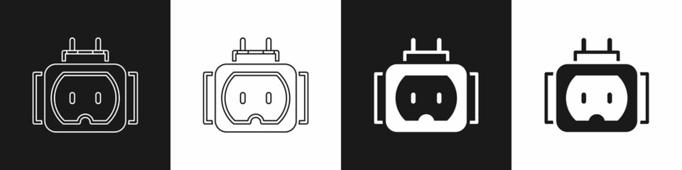 Set Tee plug electric with clipping path icon isolated on black and white background. Vector