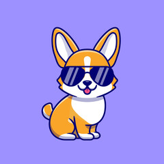 Cool Corgi Dog With Eyeglasses Cartoon Vector Icon Illustration. Animal Fashion Icon Concept Isolated Premium Vector. Flat Cartoon Style