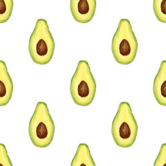 Juicy avocado seamless pattern. Bright summer design in a watercolor style.
