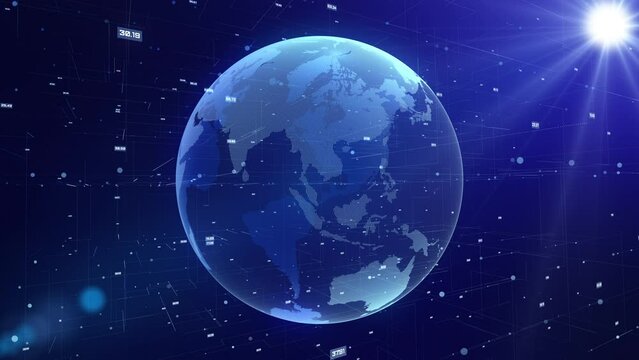 Digital earth hologram rotating 3d blue animation - Global network connection concepts. Social future scientific digital communication technology. Seamless loopable background.