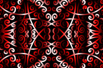 seamless luxurious red and white gradien caleidoscope flower and leaf line art pattern of indonesian culture traditional tenun batik ethnic dayak ornament for wallpaper ads background 