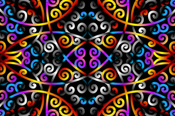 seamless circular circle candy colour caleidoscope gradient flower art pattern of indonesian traditional tenun batik ethnic dayak ornament for wallpaper ads background 