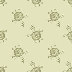 Seamless pattern with hand drawn turtles