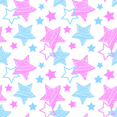 Pink and blue stars seamless pattern
