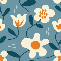 Abstract floral style seamless vector pattern. Cartoon shape ornament decorative fabric print colorful summer design flower art.