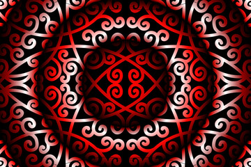 seamless luxurious red and white gradien caleidoscope flower and leaf line art pattern of indonesian culture traditional tenun batik ethnic dayak ornament for wallpaper ads background 