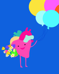 Congratulations, heart with balloons and flowers.