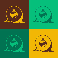 Pop art Christmas ball icon isolated on color background. Merry Christmas and Happy New Year. Vector