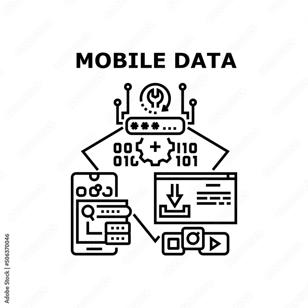 Poster mobile data vector icon concept. mobile data storaging on smartphone gadget, application safe privat