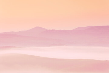 Sunrise with fog over a valley in Tuscany - Italy VI