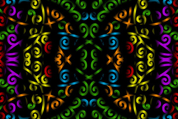 seamless circular circle candy colour caleidoscope gradient flower art pattern of indonesian traditional tenun batik ethnic dayak ornament for wallpaper ads background 