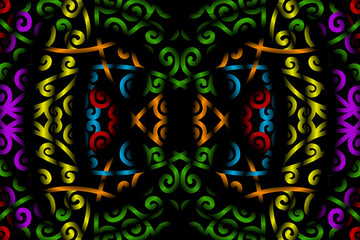 seamless circular circle candy colour caleidoscope gradient flower art pattern of indonesian traditional tenun batik ethnic dayak ornament for wallpaper ads background 