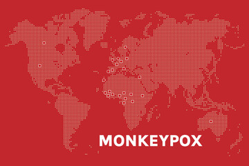 Red World map with text Monkeypox. Vector illustration