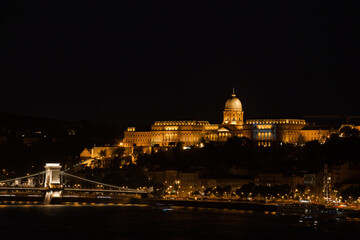 Fototapeta na wymiar Buda Castle Illuminated At Night In Budapest