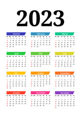 Calendar for 2023 isolated on a white background