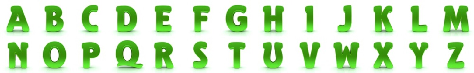 Alphabet letters green signs 3d