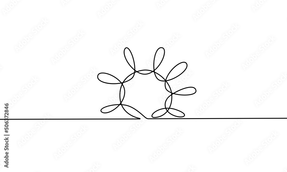 Poster abstract sun linear black sketch isolated on white background. continuous one line drawing of sun. a