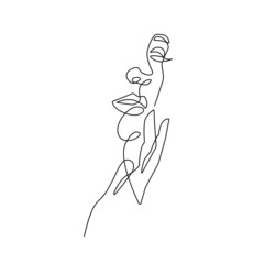 Abstract Woman Face One Line Art Style Drawing. Continuous Line Art Minimalist Style for Wall Art, Print, Tattoo, Poster, Textile etc. Minimalist Female Fashion Face Vector illustration 