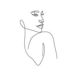 Abstract Woman Head Continuous One Line Vector Drawing. Style Template with Abstract Female Face. Modern Minimalist Simple Linear Style. Beauty Fashion Design