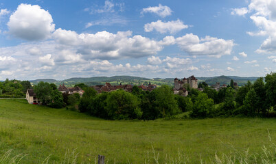 Fototapeta na wymiar panorama view of the idyllic French village of Curemonte in the Dordogne Valley