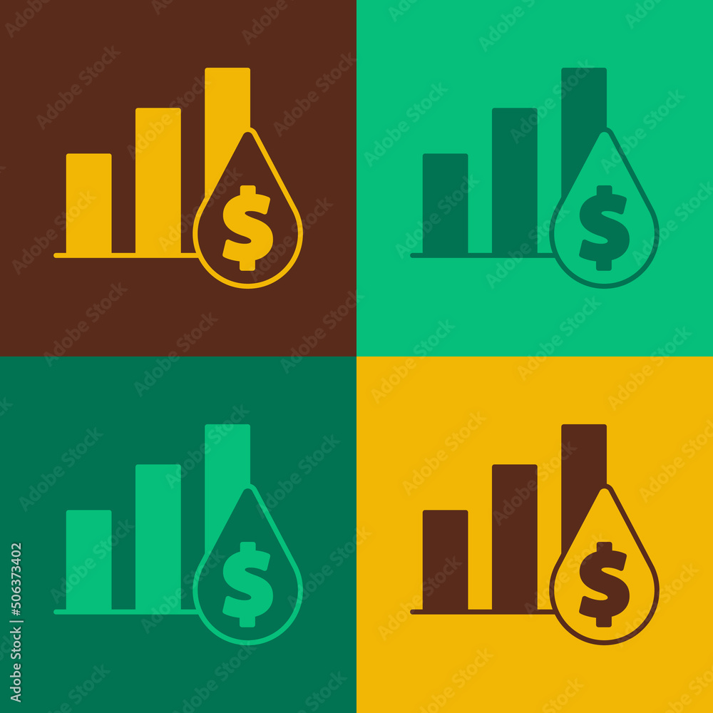 Poster Pop art Pie chart infographic and dollar symbol icon isolated on color background. Diagram chart sign. Vector