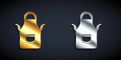 Gold and silver Blacksmith apron icon isolated on black background. Protective clothing and tool worker. Long shadow style. Vector