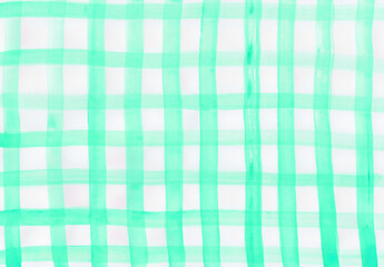 太筆で描いたアナログタッチのざっくりとしたチェック柄背景　グリーン
