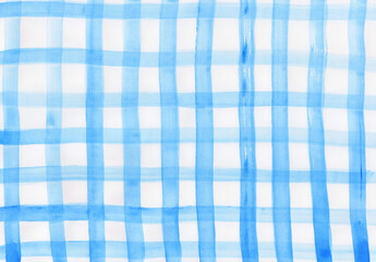 太筆で描いたアナログタッチのざっくりとしたチェック柄背景　ブルー
