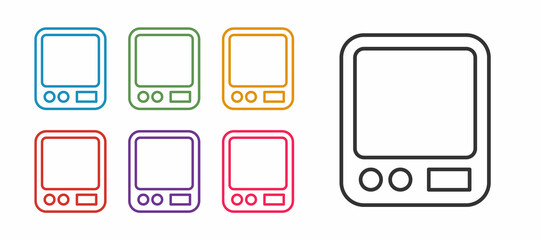 Set line Electronic coffee scales icon isolated on white background. Weight measure equipment. Set icons colorful. Vector