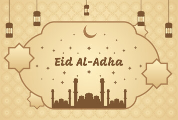 Happy Eid al-Adha greeting background with light colors.