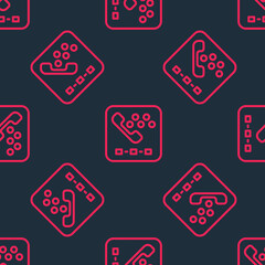 Red line Taxi call telephone service icon isolated seamless pattern on black background. Taxi for smartphone. Vector