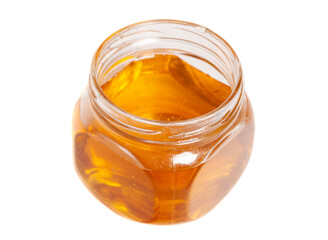 glass honey jar isolated on white background