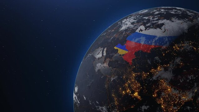 3D World map focused on est europe. Ukraine and russian war concept.