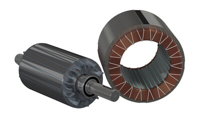 Electric motor components, winded stator and rotor for assembly