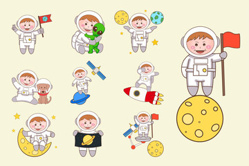 set of astronaut character illustration