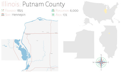 Large and detailed map of Putnam county in Illinois, USA.
