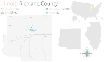 Large and detailed map of Richland county in Illinois, USA.