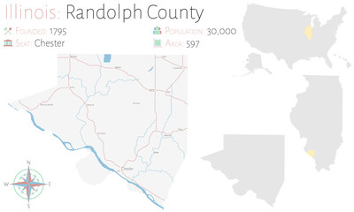 Large and detailed map of Randolph county in Illinois, USA.