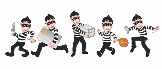 set of theft man character illustration stealing