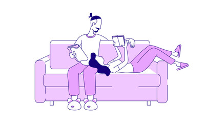 Couple reading together semi flat color vector characters. Posing figures. Full body people on white. Spend time together simple cartoon style illustration for web graphic design and animation