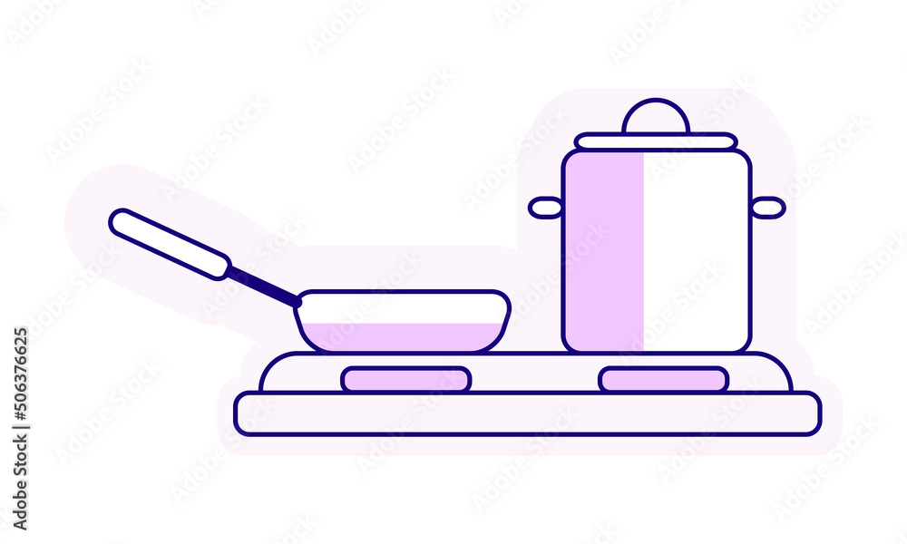 Poster kitchenware and electric range semi flat color vector element. full sized object on white. preparing