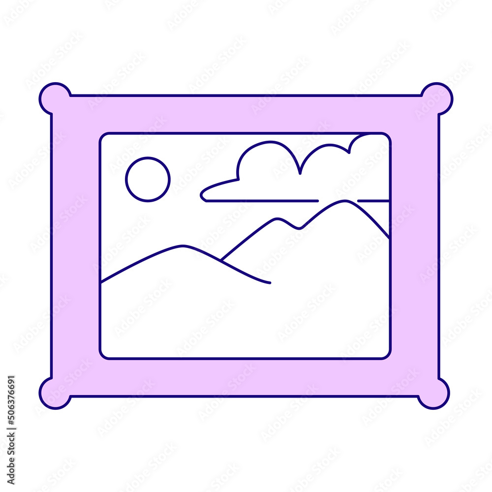 Poster Piece of art in frame semi flat color vector element. Full sized object on white. Photo of beautiful landscape simple cartoon style illustration for web graphic design and animation