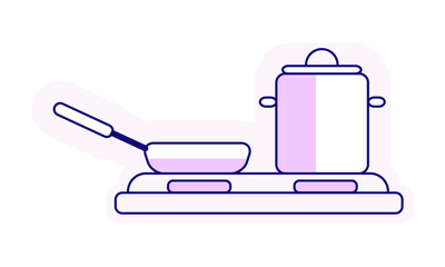 Obraz premium Kitchenware and electric range semi flat color vector element. Full sized object on white. Preparing food. Cooking at home simple cartoon style illustration for web graphic design and animation