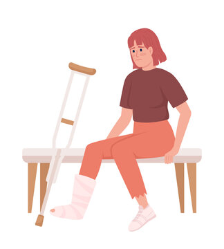 injured woman sitting bench crutch clip art preview