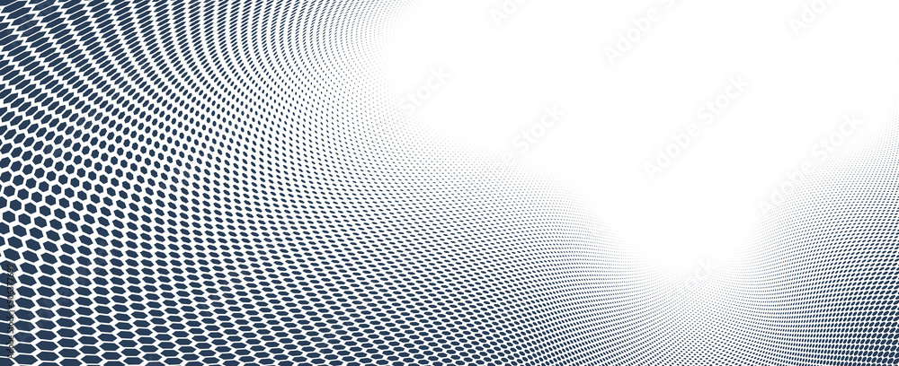 Poster black dots in 3d perspective vector abstract background, monochrome dotted pattern cool design, wave