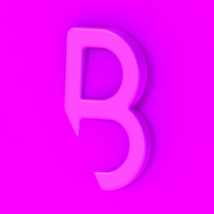 Letter B Is pink on pink background. Part of letter is immersed in background. Square image. 3D image. 3D rendering.