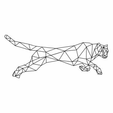 cheetah leopard panther logo outline polygon template geometric vector illustration