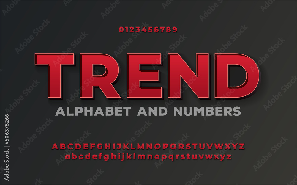 Fototapete modern red volumetric 3d font and alphabet with empty space inside. empty bold letters without a neo